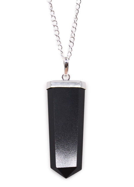 Gemstone Flat Pencil Pendant - Black Agate