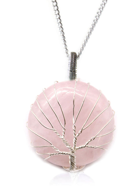Tree of Life Gemstone Necklace - Rose Quartz