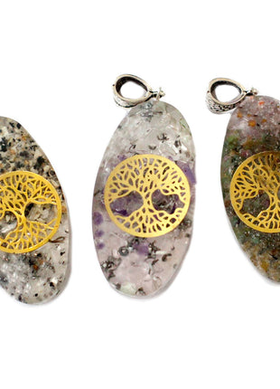 Orgonite Power Pendant - 7 Stone Chakra Oval with Tree