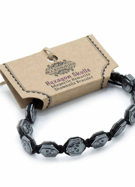 Magnetic Hematite Shamballa Bracelet -  Hexagon Skulls