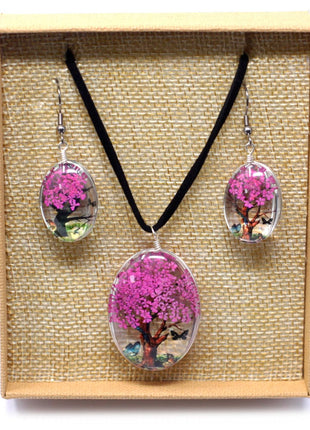 Pressed Flowers - Tree of Life set - Bright Pink
