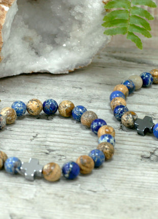 Set of 2 Gemstones Friendship Bracelets - Support - Sodalite & Picturestone