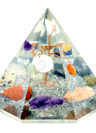 Orgonite 7 sided Pyramid - Gemstone Wisdom Tree - 90 mm