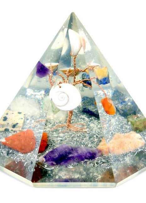 Orgonite 7 sided Pyramid - Gemstone Wisdom Tree - 90 mm