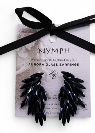 Jet Black - Vintage Glass - Angel Wings - Earrings