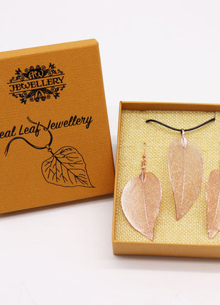 Necklace & Earring Set - Bravery Leaf - Pink Gold