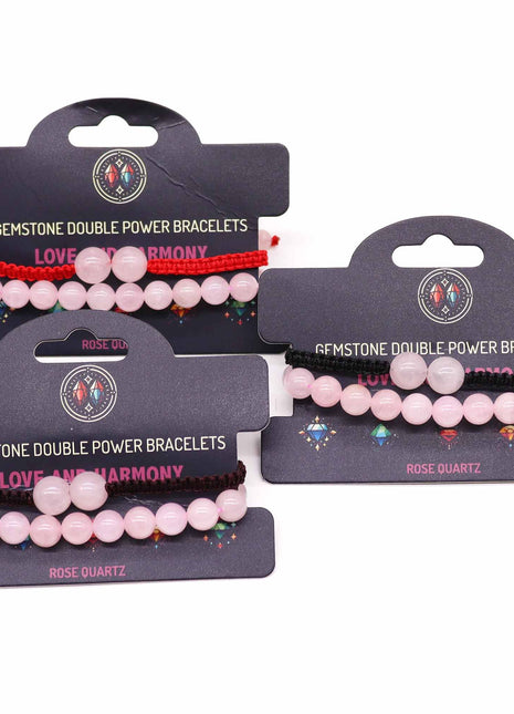 Gemstone Double Power Bracelets- Rose Quartz