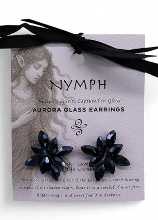 Jet Black - Vintage Glass - Flowers - Earrings