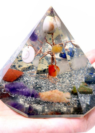 Orgonite 7 sided Pyramid - Gemstone Wisdom Tree - 90 mm