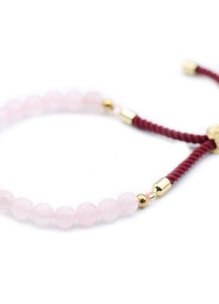 18K Gold Plated Gemstone Bordeaux String Bracelet - Rose Quartz