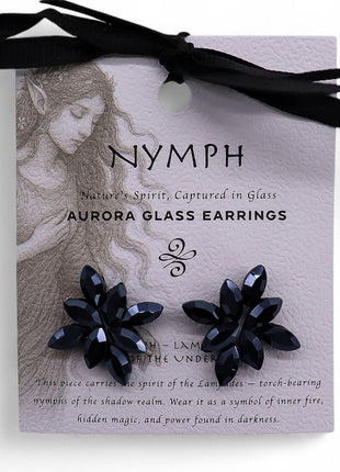 Jet Black - Vintage Glass - Flowers - Earrings