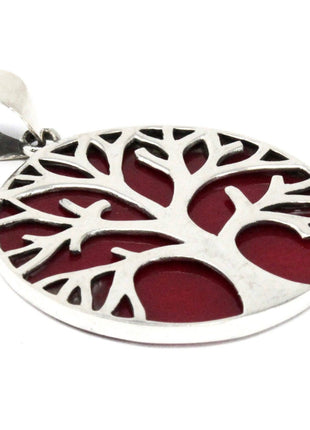 Tree of Life Silver Pendent 30mm - Coral Effect