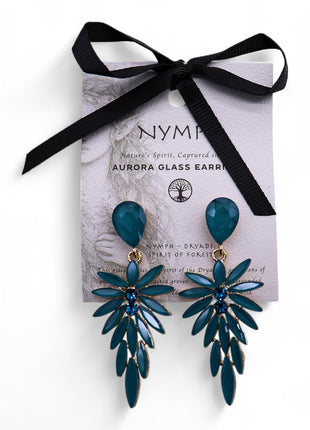 Teal Green - Vintage Glass - Long Drop - Earrings