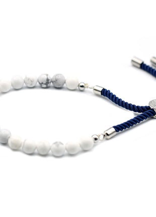925 Silver Plated Gemstone Navy String Bracelet - White Howlite