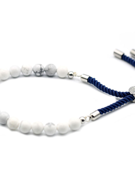 925 Silver Plated Gemstone Navy String Bracelet - White Howlite
