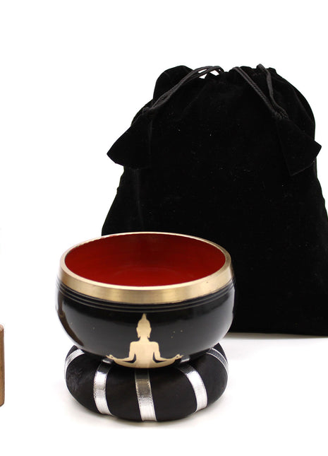 Buddha Singing Bowl Set- Black/Orange 10.7cm