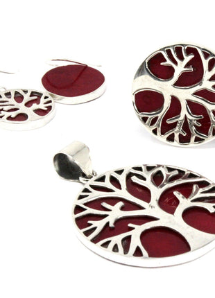 Tree of Life Silver Pendent 30mm - Coral Effect