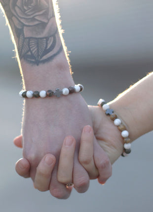 Set of 2 Gemstones Friendship Bracelets - Power - Tiger Eye & Black Stone