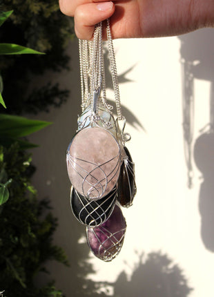 Swirl Wrapped Gemstone Necklace - Black Onyx