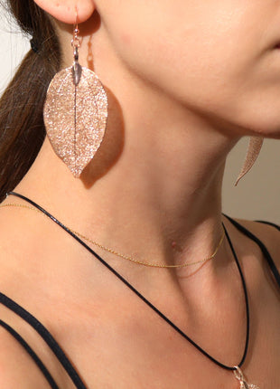 Necklace & Earring Set - Bravery Leaf - Pink Gold