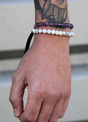 925 Silver Plated Gemstone Navy String Bracelet - White Howlite