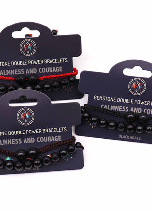 Gemstone Double Power Bracelets- Black Agate