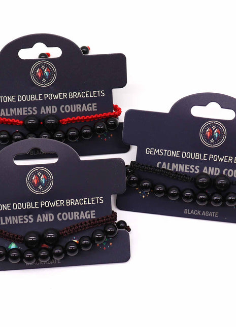 Gemstone Double Power Bracelets- Black Agate