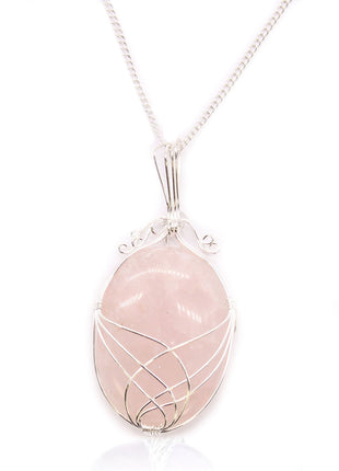Swirl Wrapped Gemstone Necklace - Rose Quartz
