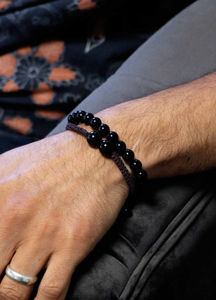 Gemstone Double Power Bracelets- Black Agate
