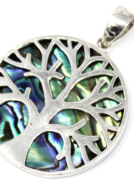 Tree of Life Silver Pendent 30mm - Abalone