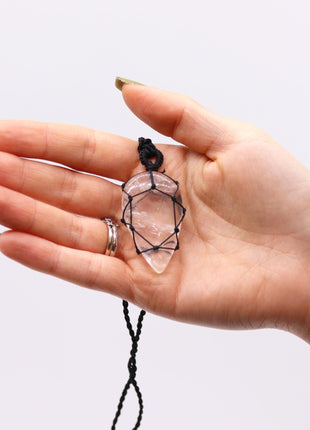 Laced Gemstone Teardrop Pendant - Rock Quartz