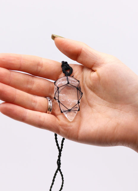 Laced Gemstone Teardrop Pendant - Rock Quartz