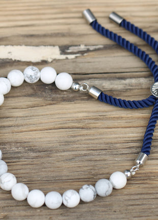 925 Silver Plated Gemstone Navy String Bracelet - White Howlite