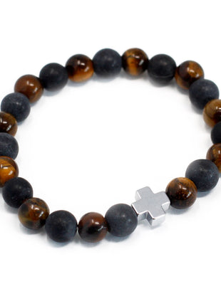 Set of 2 Gemstones Friendship Bracelets - Power - Tiger Eye & Black Stone