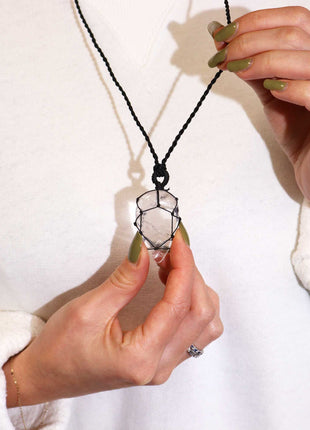 Laced Gemstone Teardrop Pendant - Rock Quartz