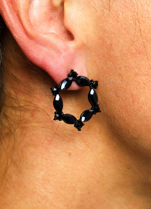 Jet Black - Vintage Glass - Loop - Earrings