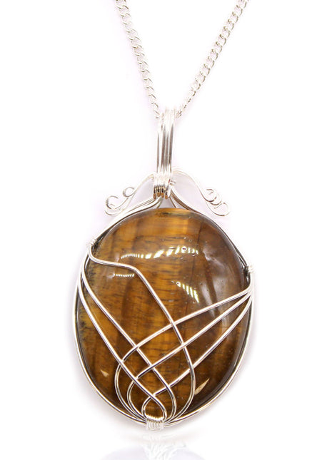Swirl Wrapped Gemstone Necklace - Tiger Eye