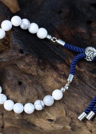 925 Silver Plated Gemstone Navy String Bracelet - White Howlite