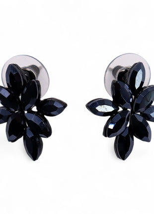 Jet Black - Vintage Glass - Flowers - Earrings