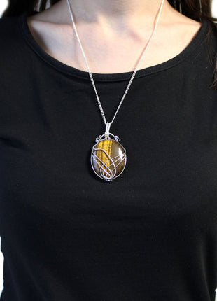 Swirl Wrapped Gemstone Necklace - Tiger Eye