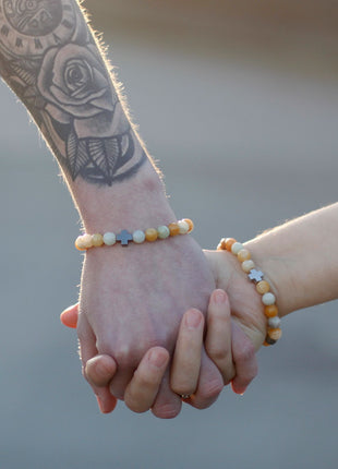 Set of 2 Gemstones Friendship Bracelets - Power - Tiger Eye & Black Stone