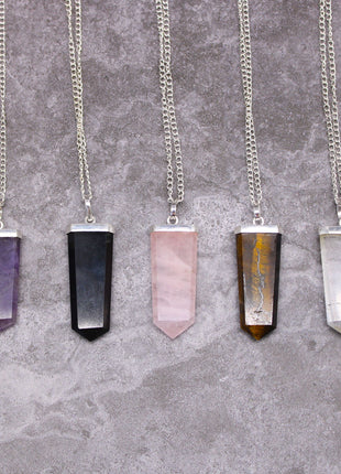 Gemstone Flat Pencil Pendant - Amethyst