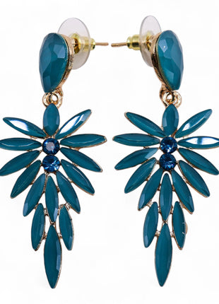 Teal Green - Vintage Glass - Long Drop - Earrings