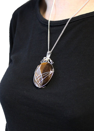 Swirl Wrapped Gemstone Necklace - Tiger Eye