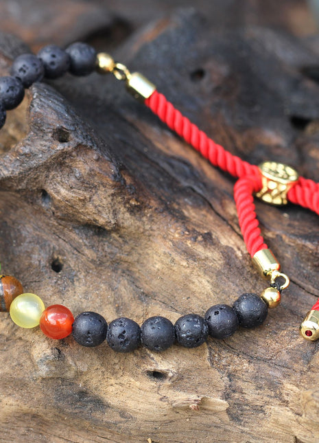 18K Gold Plated Gemstone Royal String Bracelet - Lava Stone Chakra