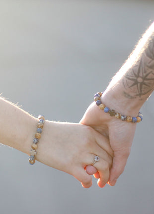 Set of 2 Gemstones Friendship Bracelets - Eternity - Leopard Skin Jasper & Lava Stone
