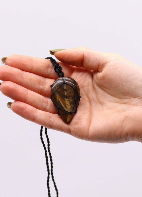 Laced Gemstone Teardrop Pendant - Tigereye