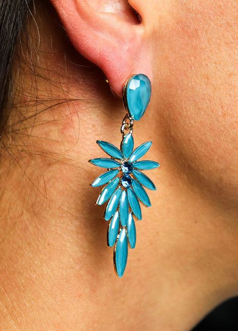 Teal Green - Vintage Glass - Long Drop - Earrings