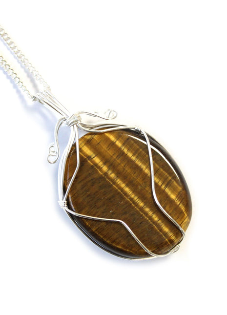 Swirl Wrapped Gemstone Necklace - Tiger Eye
