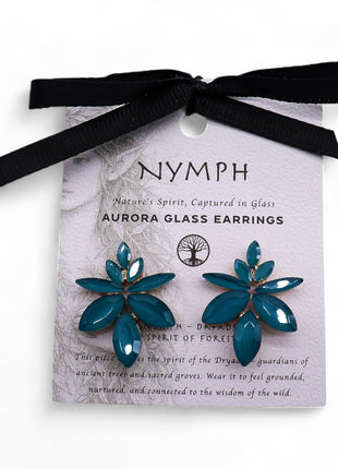 Teal Green - Vintage Glass - Flowers - Earrings